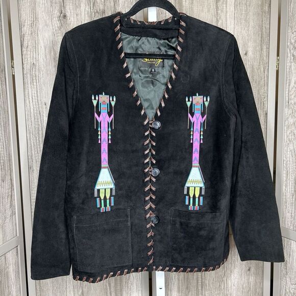 Scully Jacket Suede Western Country Hand painted Black Buttons Pockets Size 8 - Picture 1 of 7